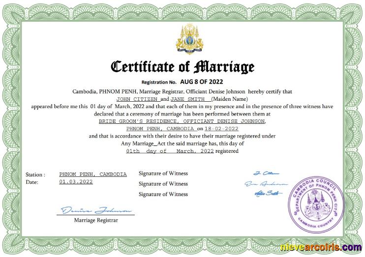 Cambodia marriage certificate